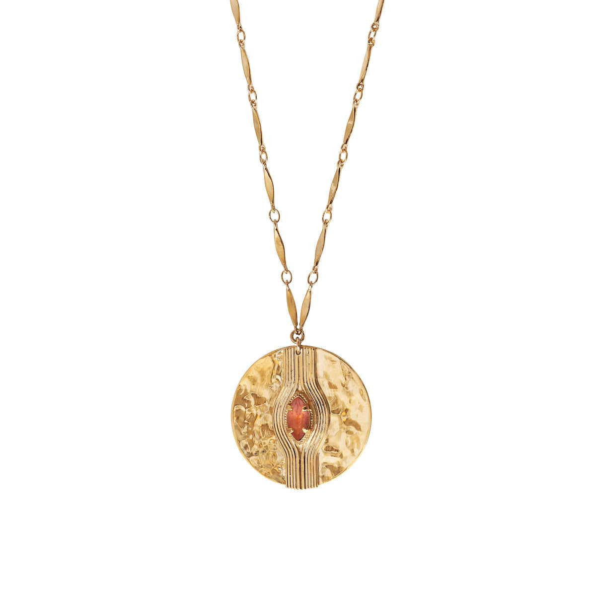 Collier mi-long cristal métal martelé - rose Multi