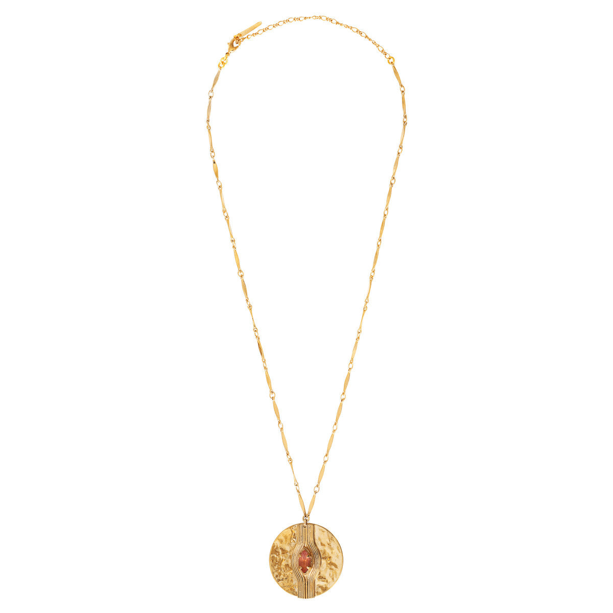 Collier mi-long cristal métal martelé - rose Multi