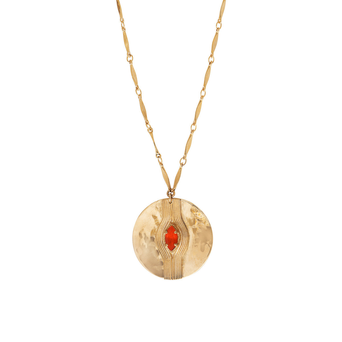 Collier mi-long cristal métal martelé - rouge Rouge