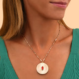Collier mi-long cristal métal martelé - rouge Rouge