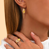 Boucles d'oreilles dormeuses solaires cristal - jaune Jaune