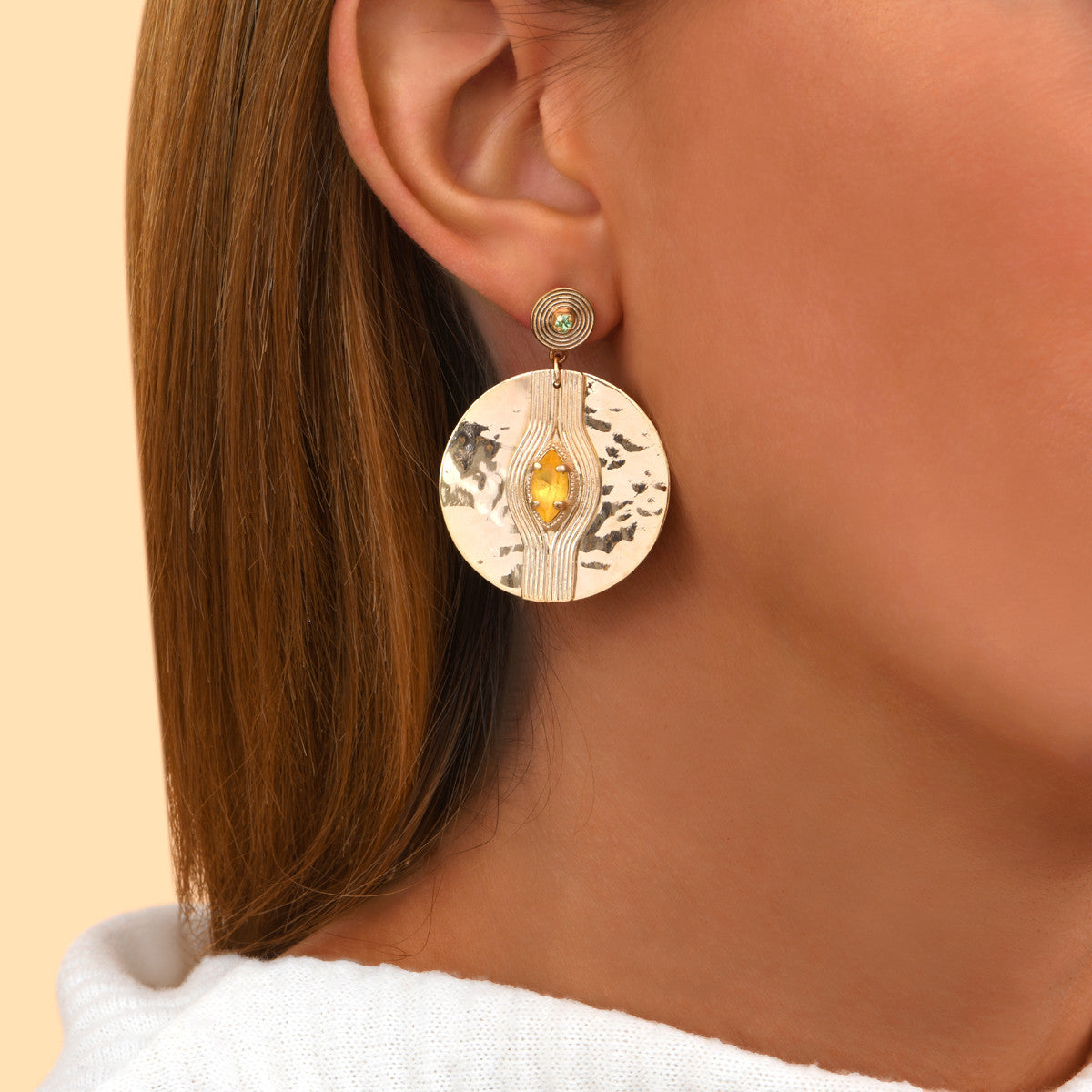 Boucles d'oreilles percées chic cristaux - jaune Jaune
