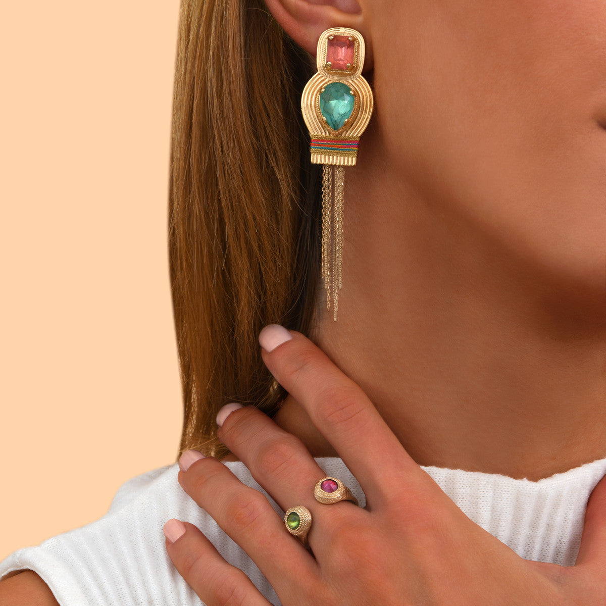 Boucles d'oreilles clips pendantes cristaux - multicolore Multi