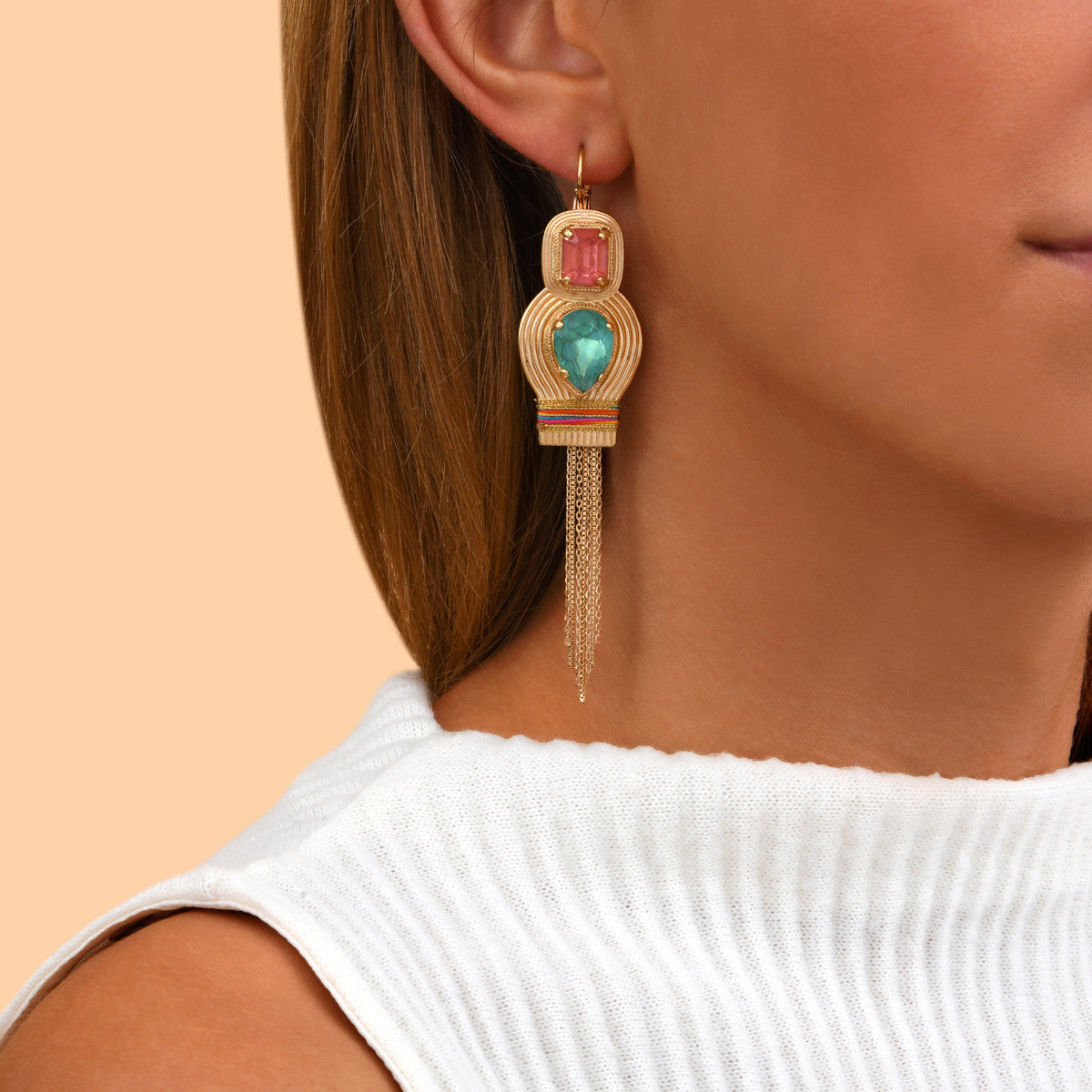 Boucles d'oreilles dormeuses sophistiquées cristaux - multicolore Multi