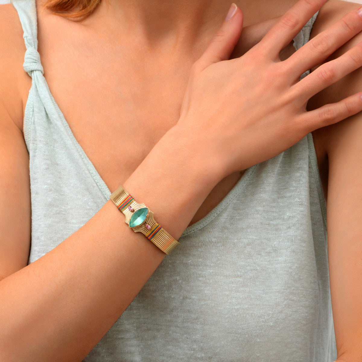 Bracelet habillé cristaux fils métallisés - turquoise Turquoise