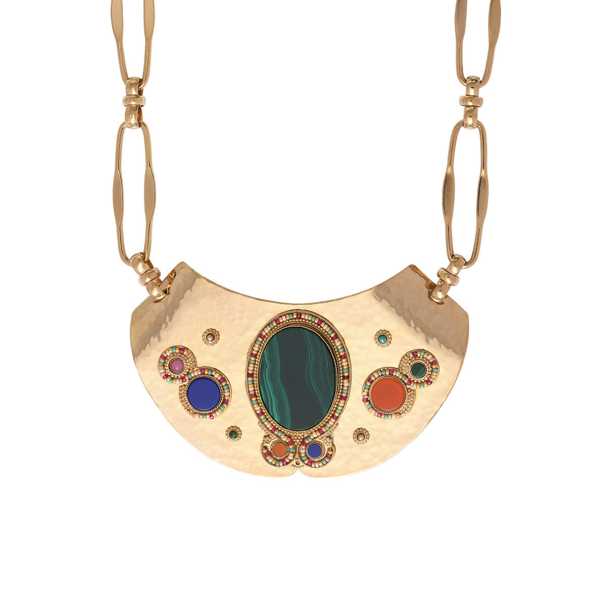 Collier plastron martelé pierres dures - multicolore Multi