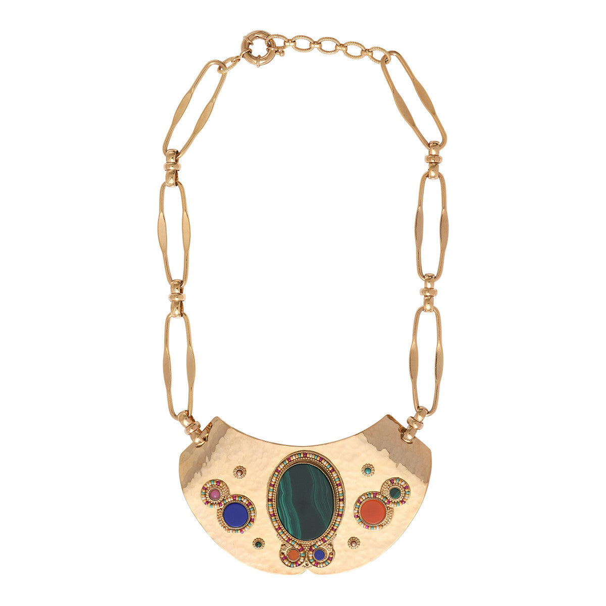 Collier plastron martelé pierres dures - multicolore Multi
