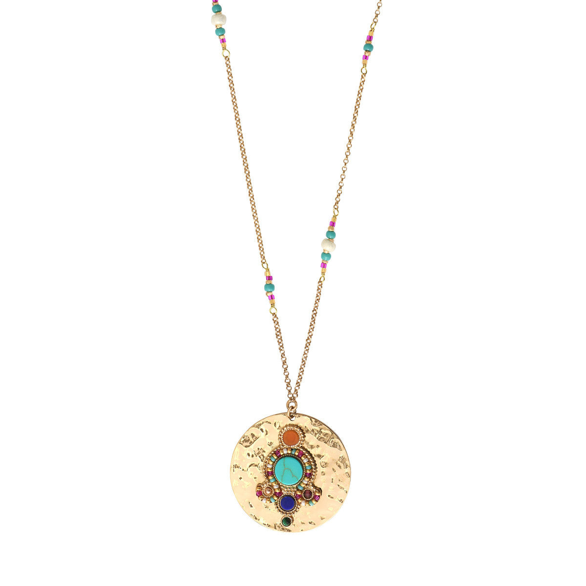Collier pendentif réglable éclatant pierres dures - multicolore Multi