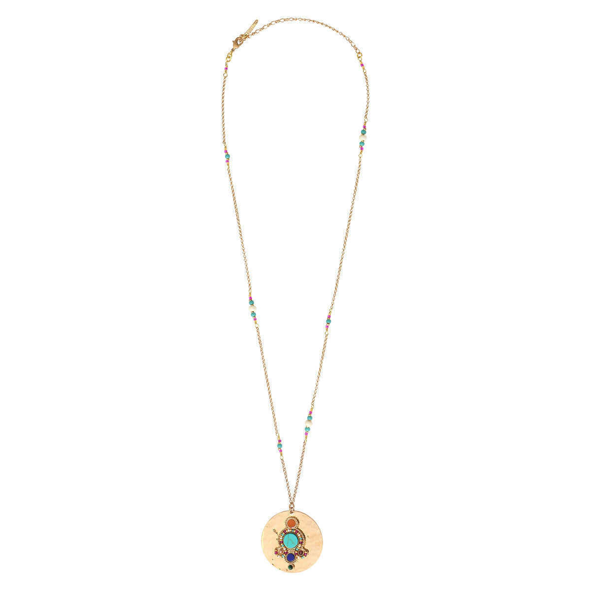 Collier pendentif réglable éclatant pierres dures - multicolore Multi