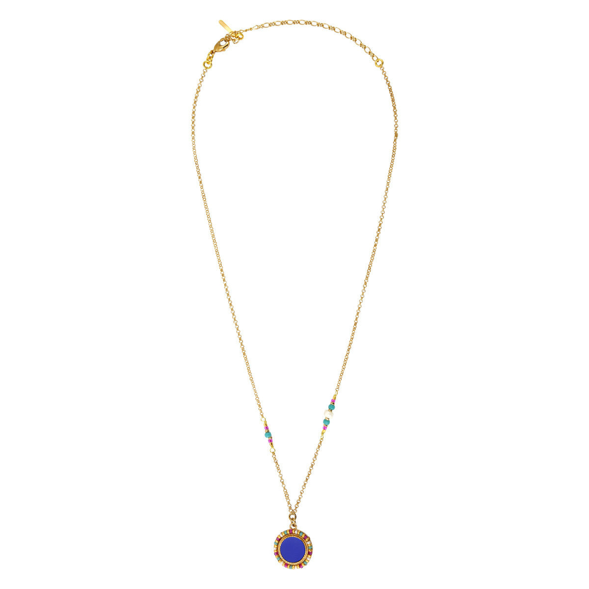 Collier pendentif réglable perles - bleu Bleu multi