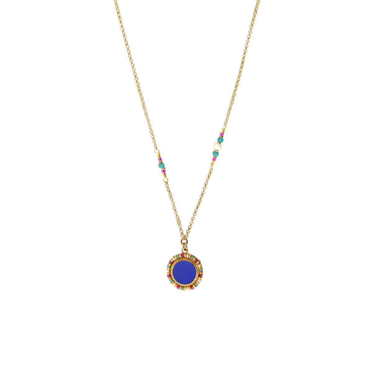 Collier pendentif réglable perles - bleu Bleu multi