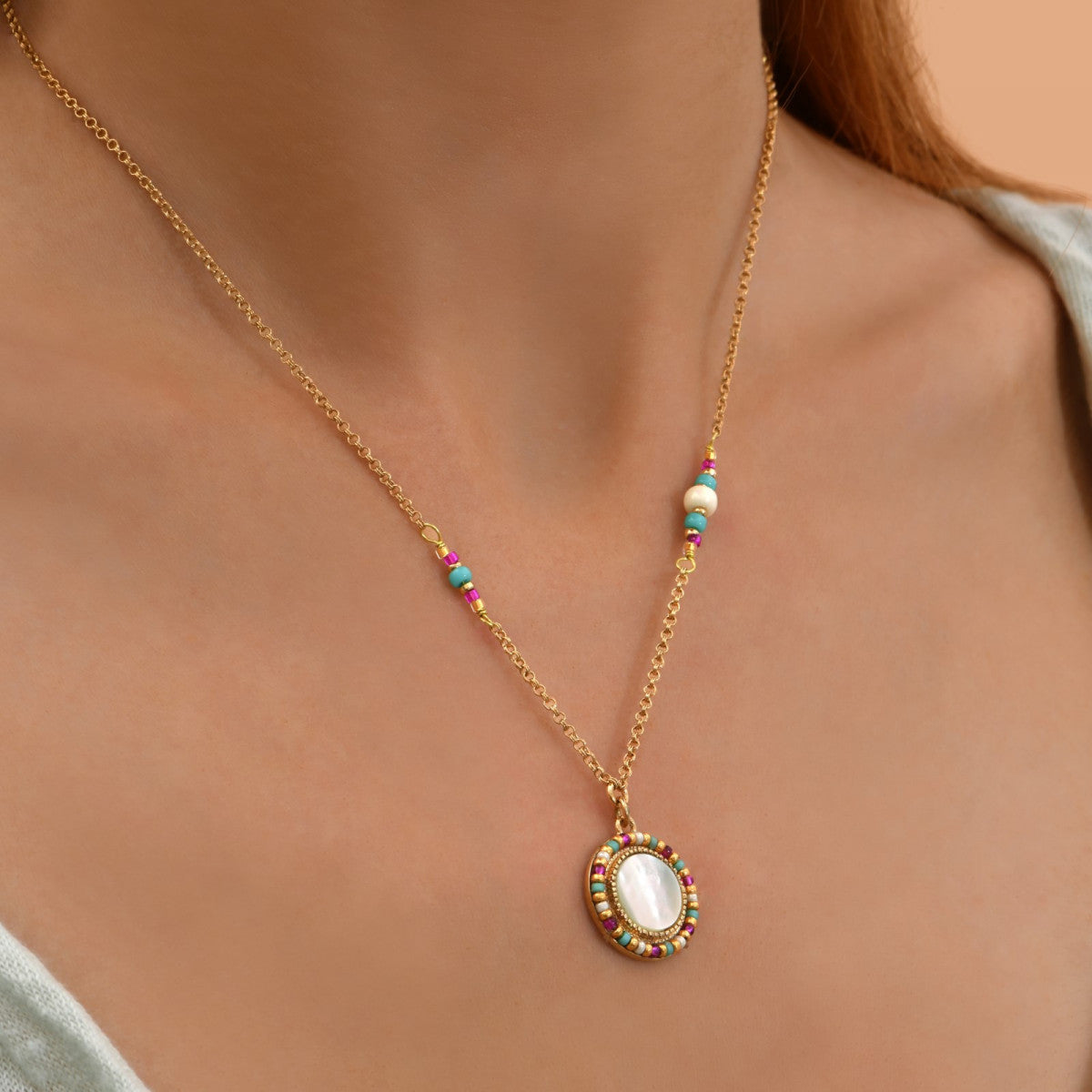 Collier pendentif réglable perles - nacre Nacre multi