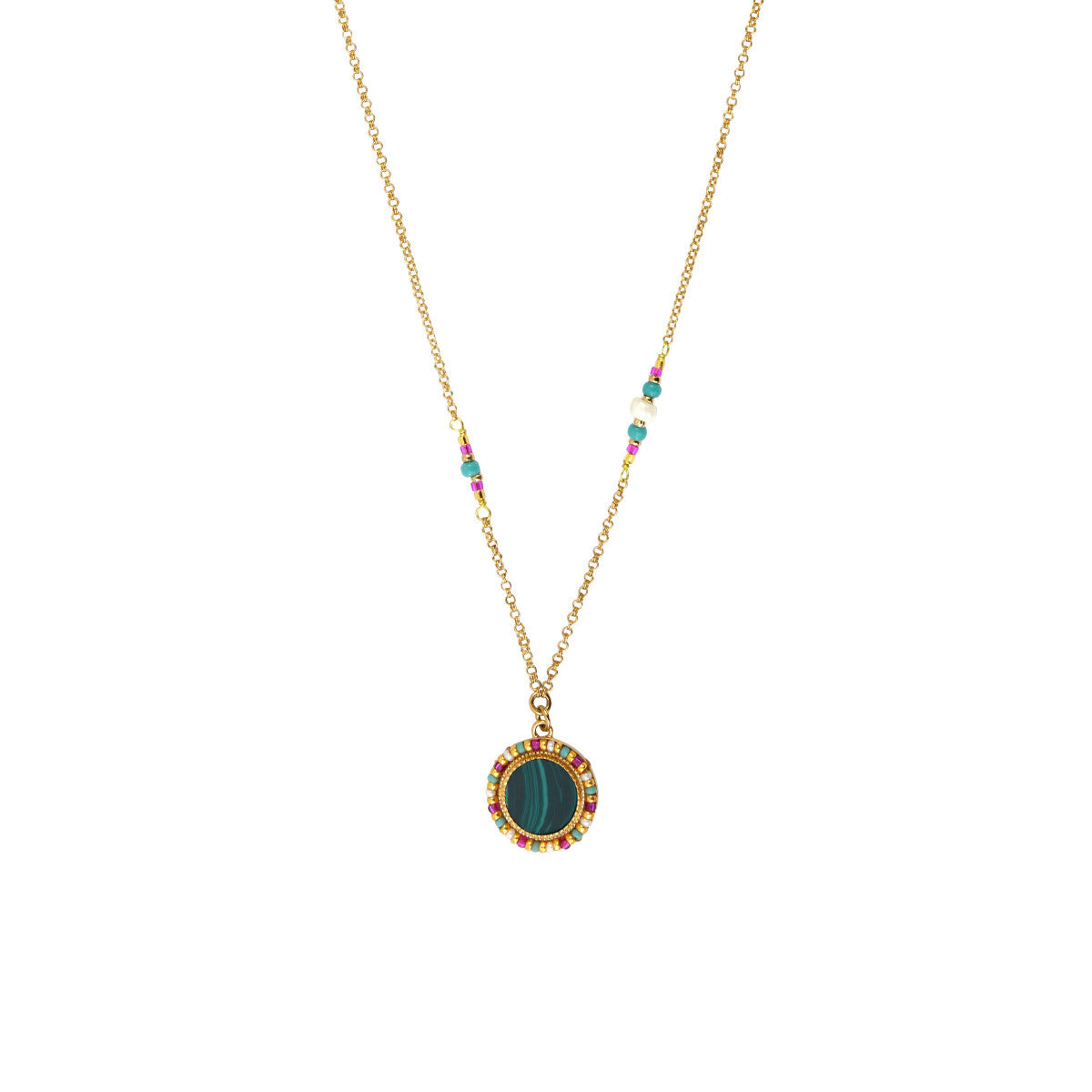 Collier pendentif réglable malachite - vert Vert multi