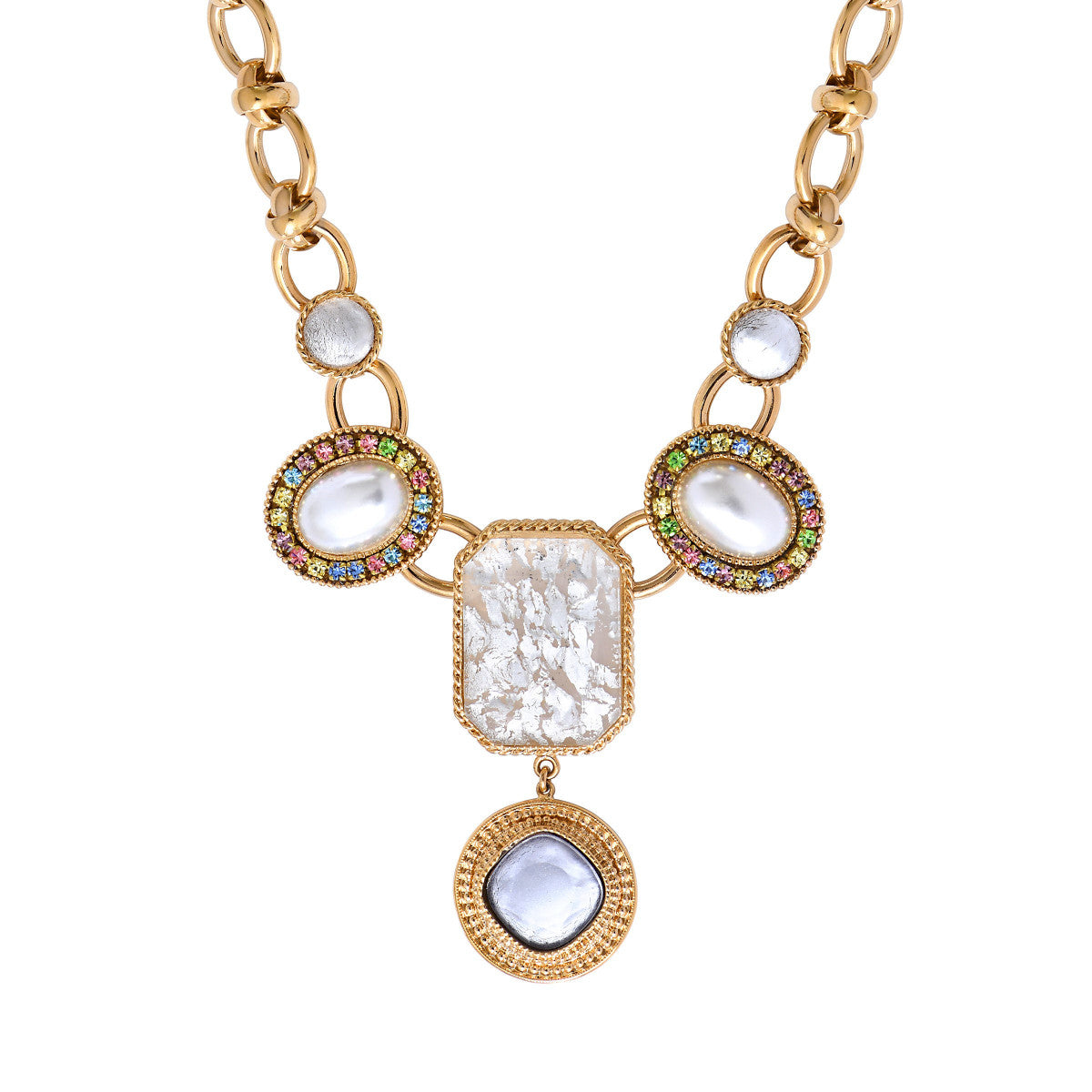 Collier plastron cabochons strass - blanc Blanc
