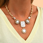 Collier plastron cabochons strass - blanc Blanc