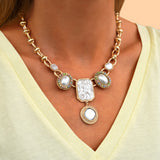Collier plastron cabochons strass - blanc Blanc