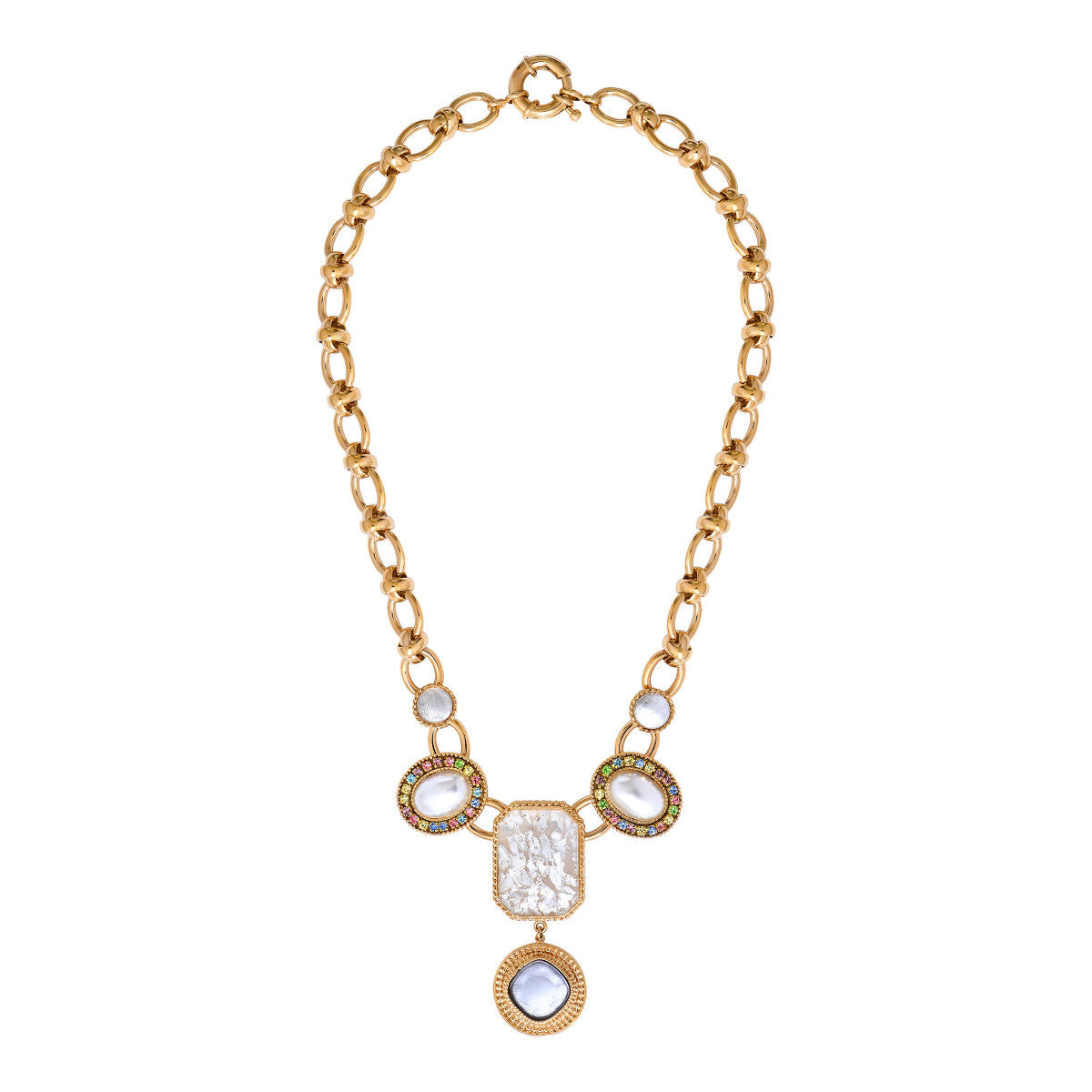 Collier plastron cabochons strass - blanc Blanc