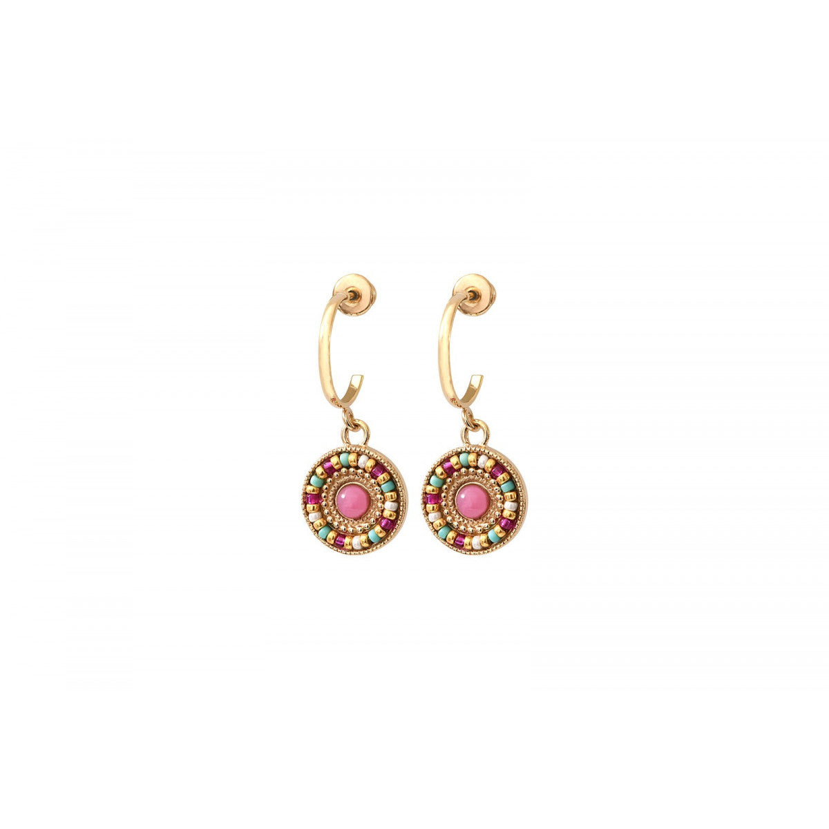 Boucles d'oreilles percées chics cabochon - multicolore Nacre rose