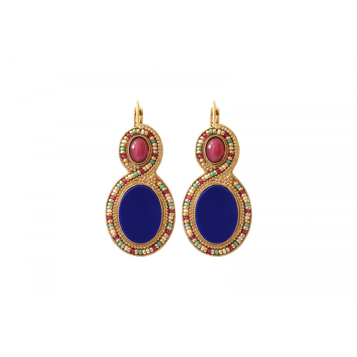 Boucles d'oreilles dormeuses raffinées pierres dures - bleu Bleu multi