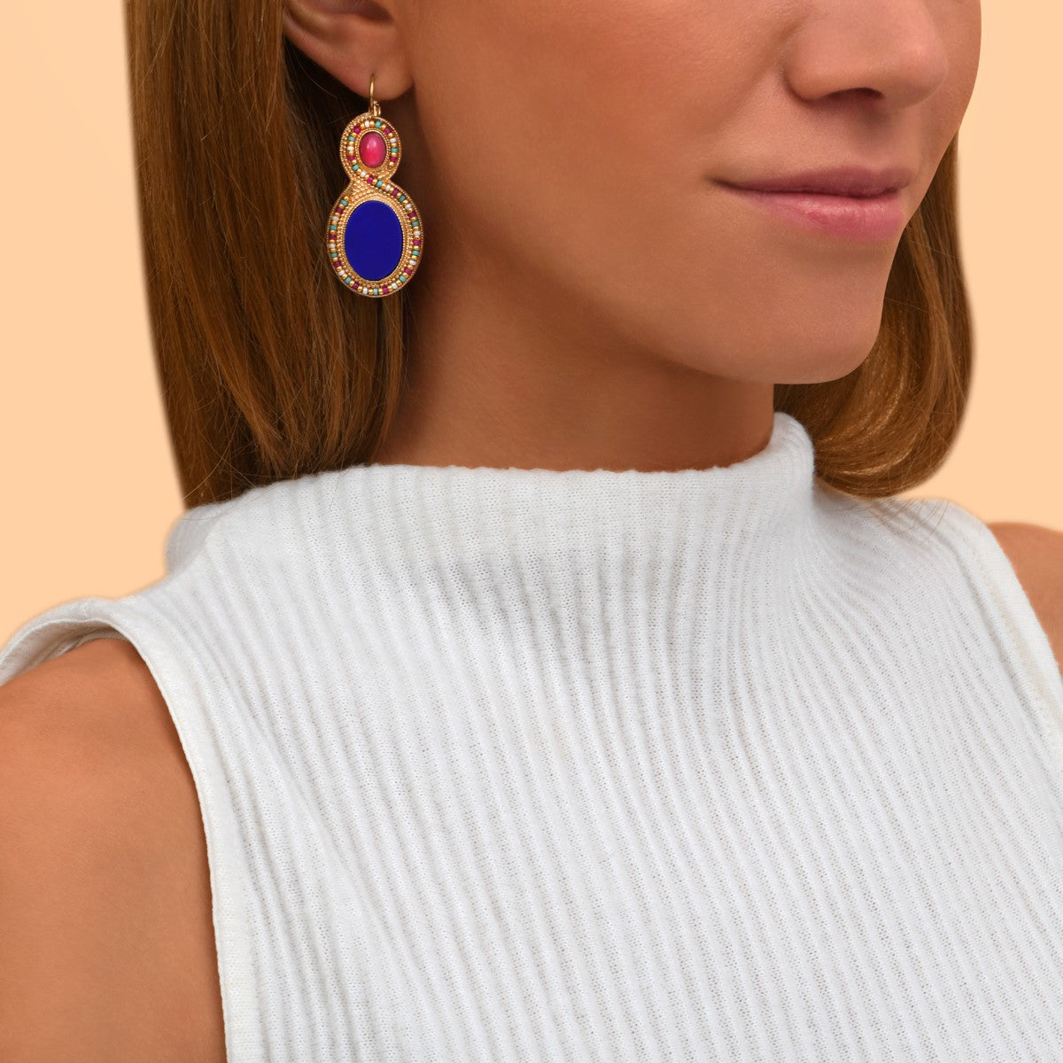 Boucles d'oreilles dormeuses raffinées pierres dures - bleu Bleu multi