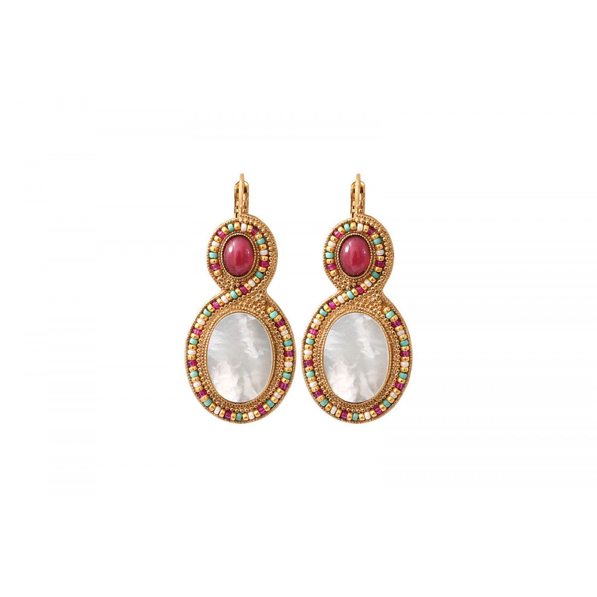 Boucles d'oreilles dormeuses chics cabochon - nacre Nacre multi