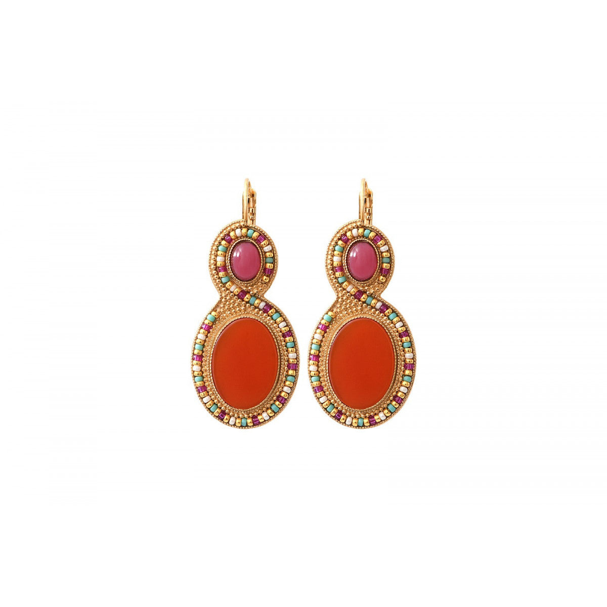 Boucles d'oreilles dormeuses fantaisie pierres dures - orange Orange multi