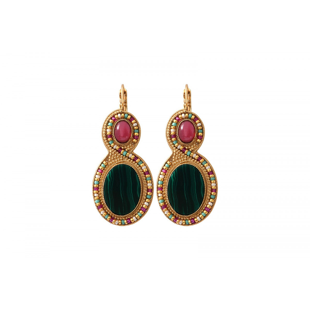 Boucles d'oreilles dormeuses sophistiquées pierres dures - vert Vert multi