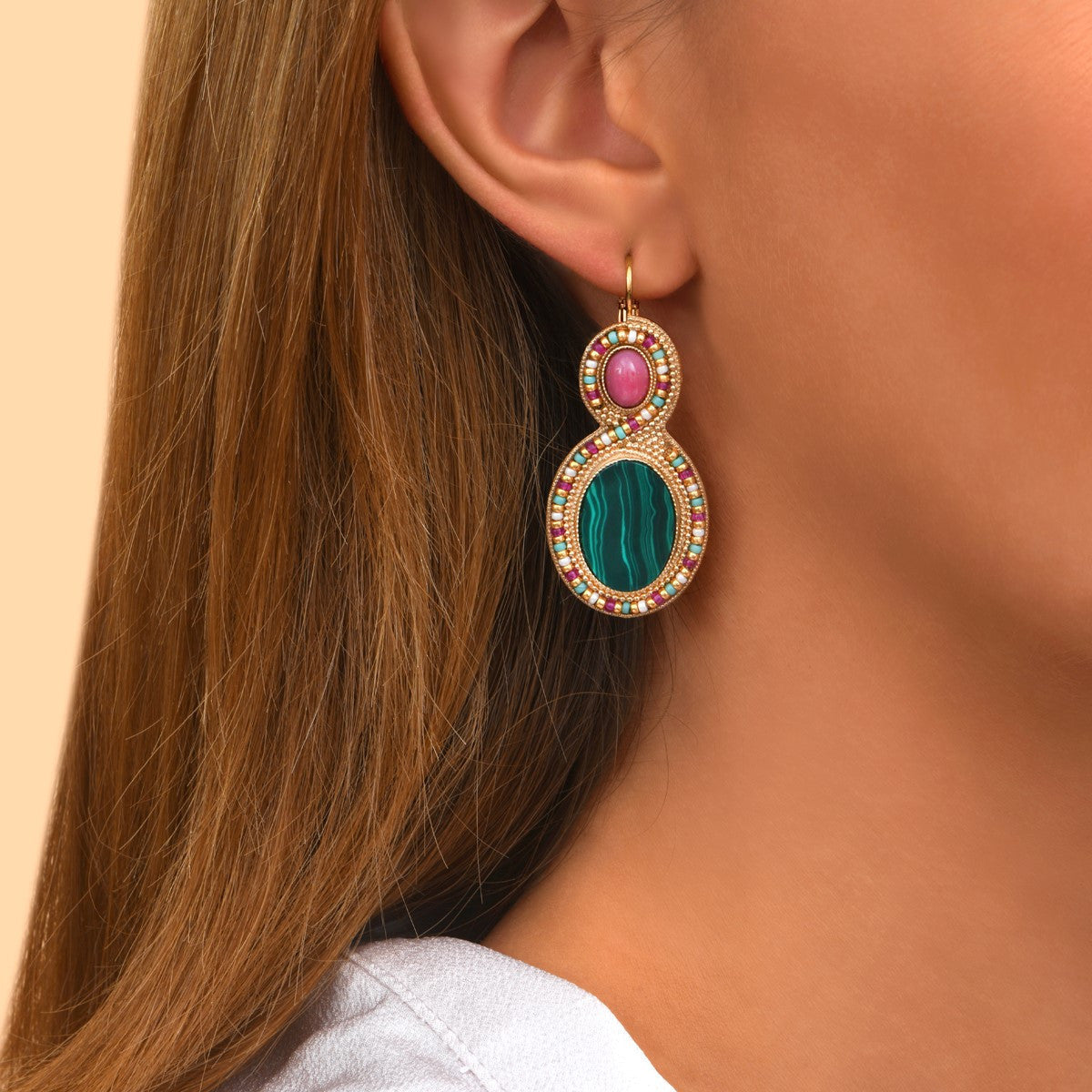 Boucles d'oreilles dormeuses sophistiquées pierres dures - vert Vert multi