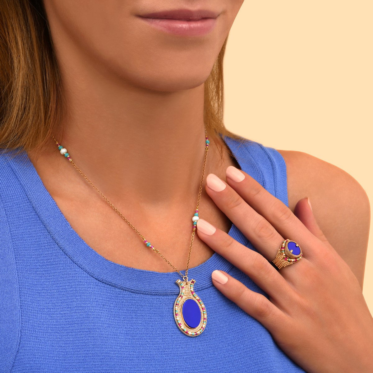 Collier pendentif réglable coloré lapis lazuli - bleu Bleu multi