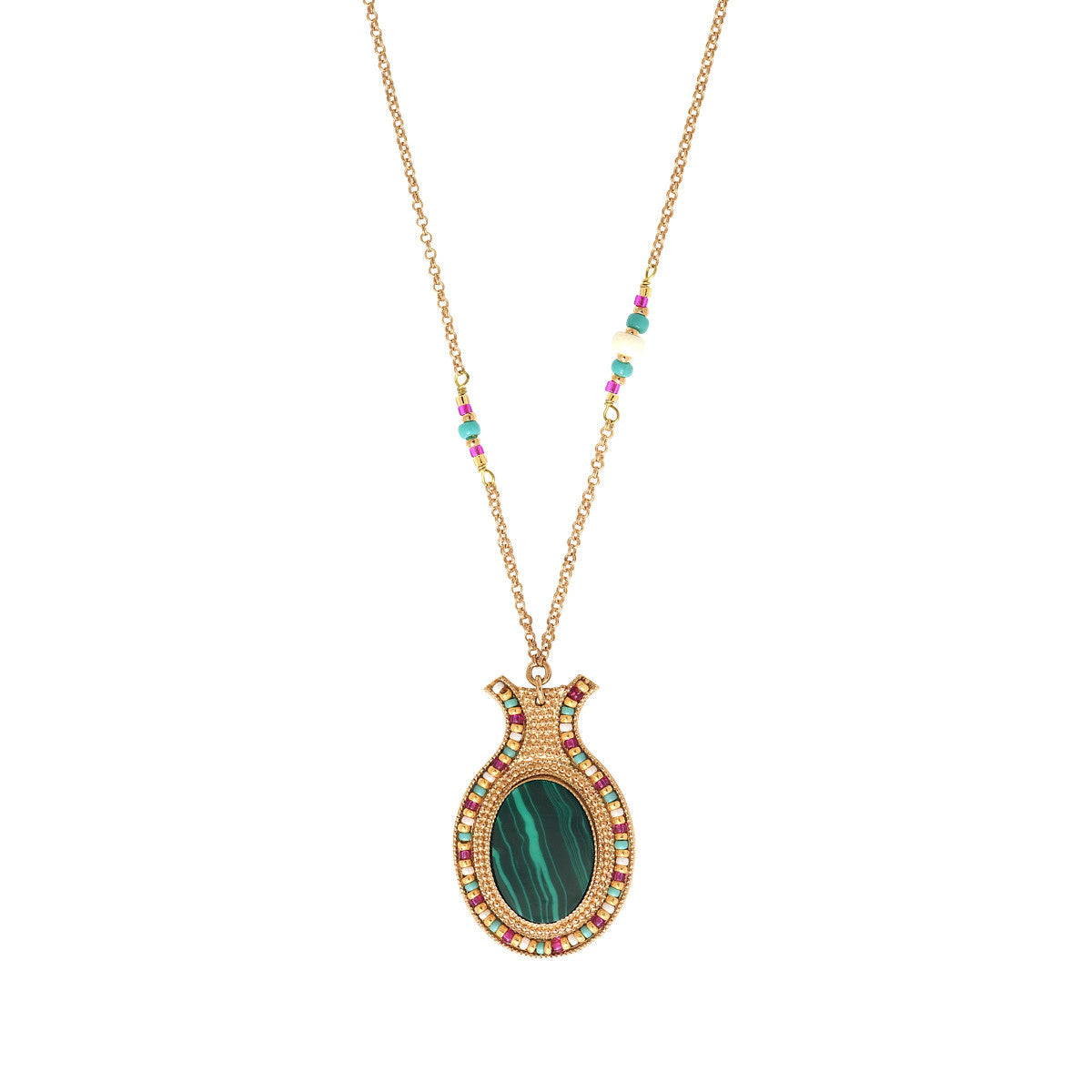 Collier pendentif réglable élégant malachite - vert Vert multi