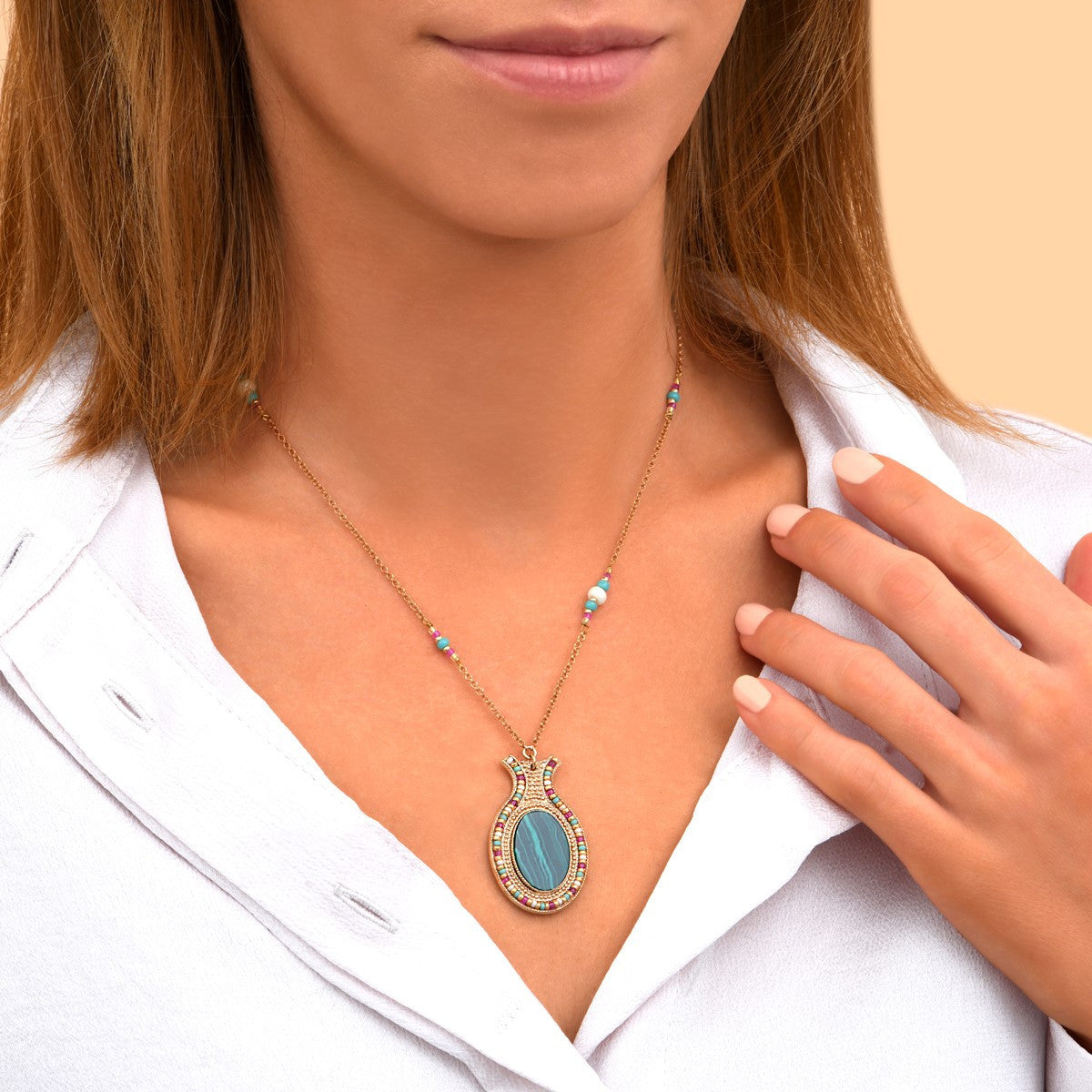 Collier pendentif réglable élégant malachite - vert Vert multi