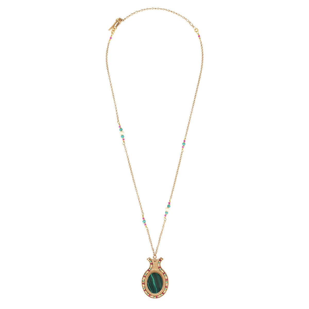 Collier pendentif réglable élégant malachite - vert Vert multi