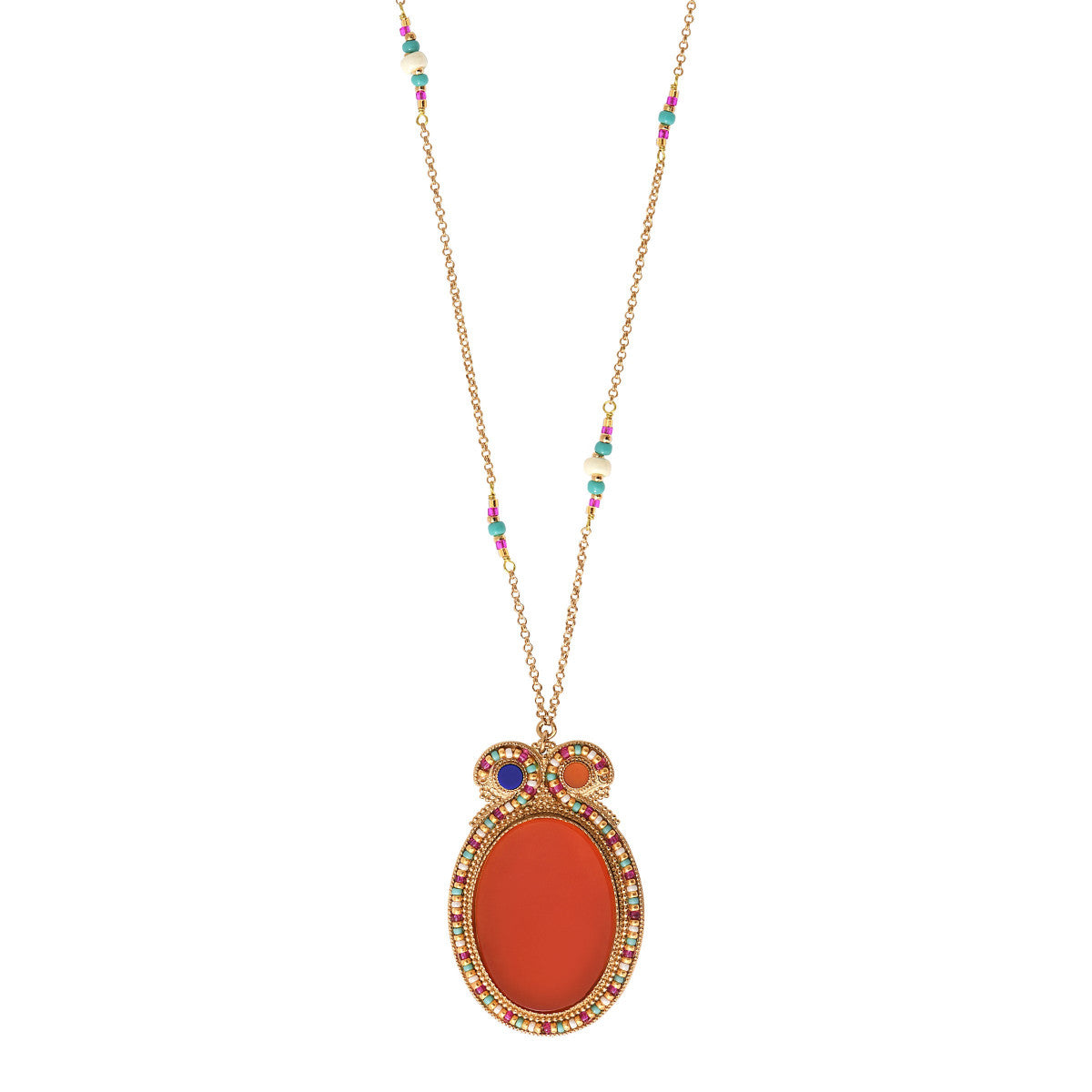 Collier pendentif réglable solaire cornaline reconstituée - orange Orange multi
