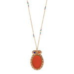 Collier pendentif réglable solaire cornaline reconstituée - orange Orange multi