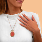 Collier pendentif réglable solaire cornaline reconstituée - orange Orange multi