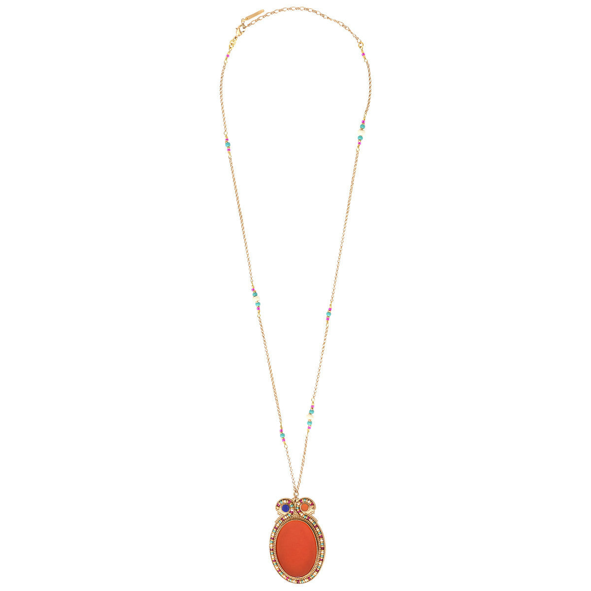 Collier pendentif réglable solaire cornaline reconstituée - orange Orange multi