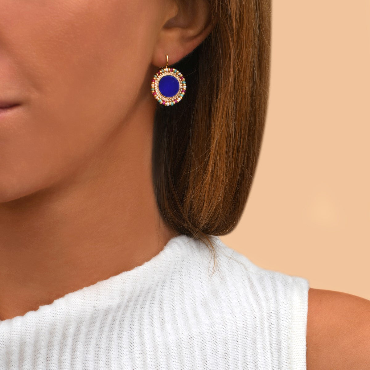 Boucles d'oreilles dormeuses perles - bleu Bleu multi
