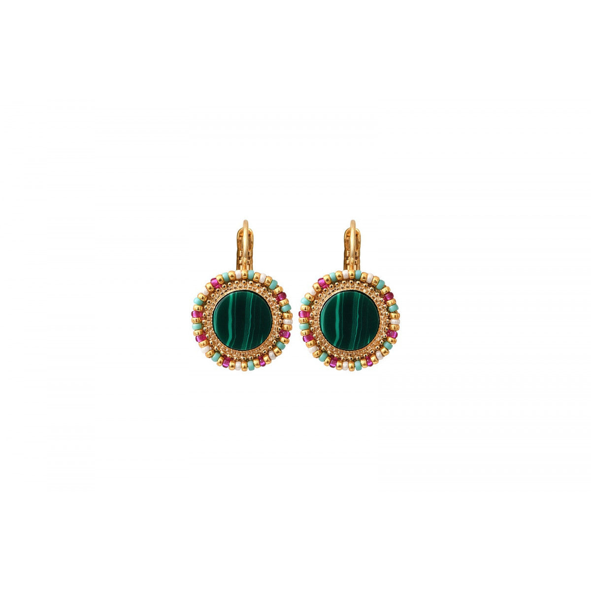 Boucles d'oreilles dormeuses perles - vert Vert multi