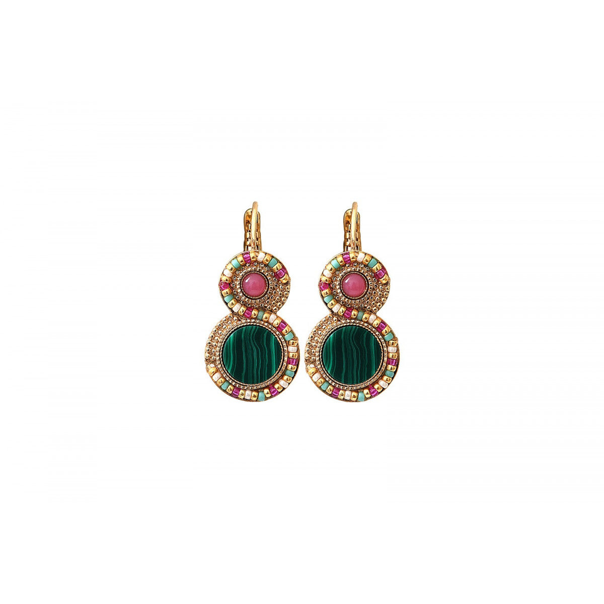 Boucles d'oreilles dormeuses modernes perles - vert Vert multi