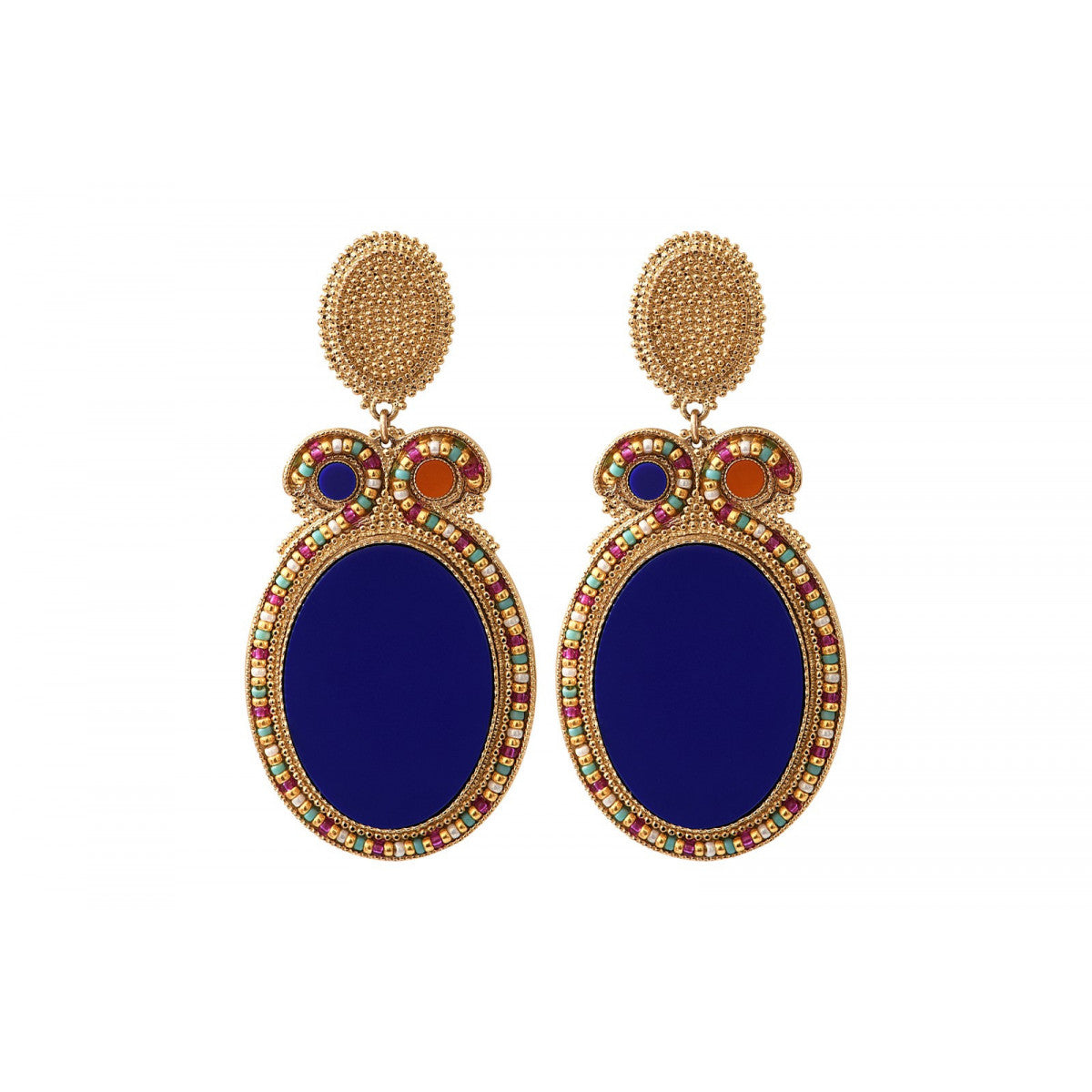 Grosses boucles d'oreilles clips perles - bleu Bleu multi