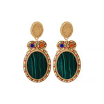 Grosses boucles d'oreilles clips malachite perles - vert Vert multi