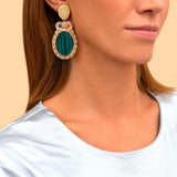 Grosses boucles d'oreilles clips malachite perles - vert Vert multi
