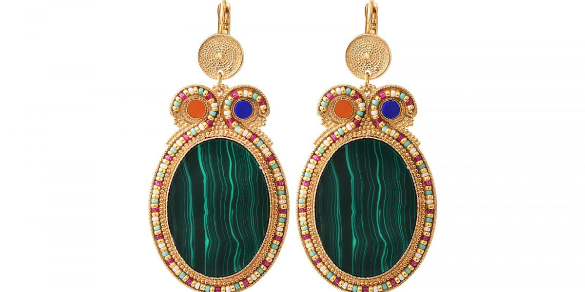 Boucles d'oreilles dormeuses festives perles - vert Vert multi