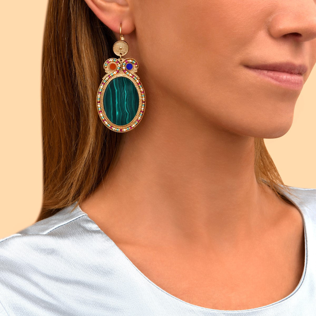 Boucles d'oreilles dormeuses festives perles - vert Vert multi