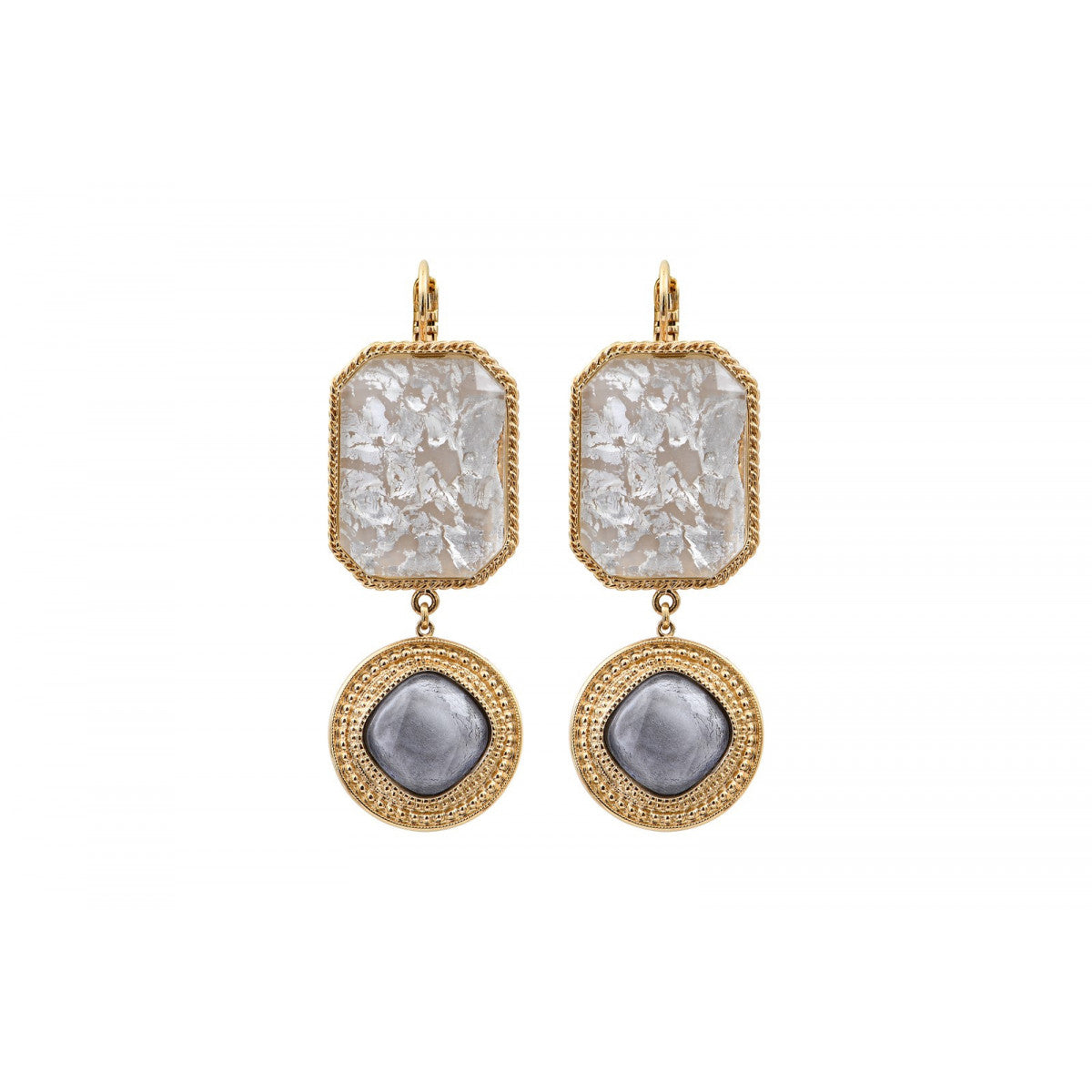 Boucles d'oreilles dormeuses cabochons - blanc Blanc