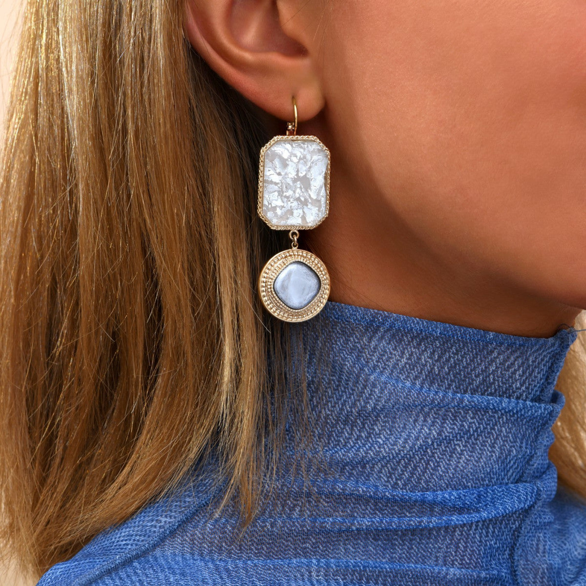 Boucles d'oreilles dormeuses cabochons - blanc Blanc