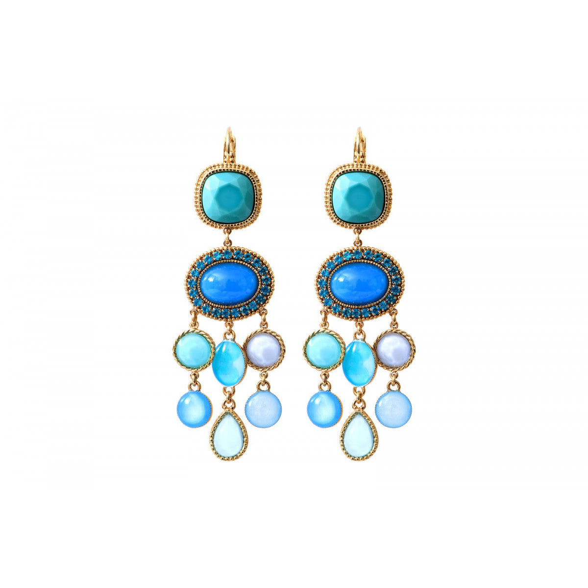 Boucles d'oreilles dormeuses chic cristaux cabochons - turquoise Turquoise
