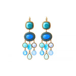 Boucles d'oreilles dormeuses chic cristaux cabochons - turquoise Turquoise