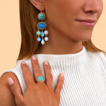 Boucles d'oreilles dormeuses chic cristaux cabochons - turquoise Turquoise
