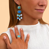 Boucles d'oreilles dormeuses chic cristaux cabochons - turquoise Turquoise